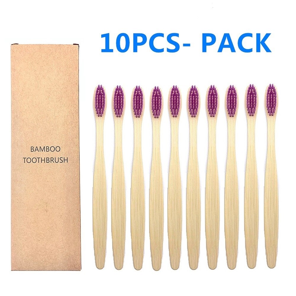 10-Pack Bunte Natürliche Bambus Zahnbürste Umwelt Holz Regenbogen Bambus Zahnbürste Mundpflege Weichen Borsten: 10PCS Purple Color
