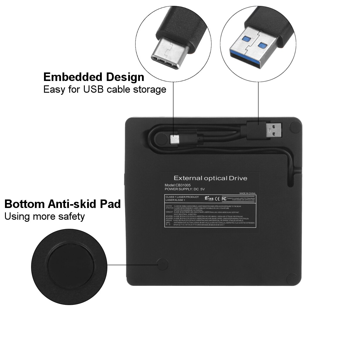 Grabador de DVD externo USB 3,0 tipo C, grabador de DVD RW, Unidad óptica CD/DVD ROM, reproductor MACs OS Windows XP/7/8/10