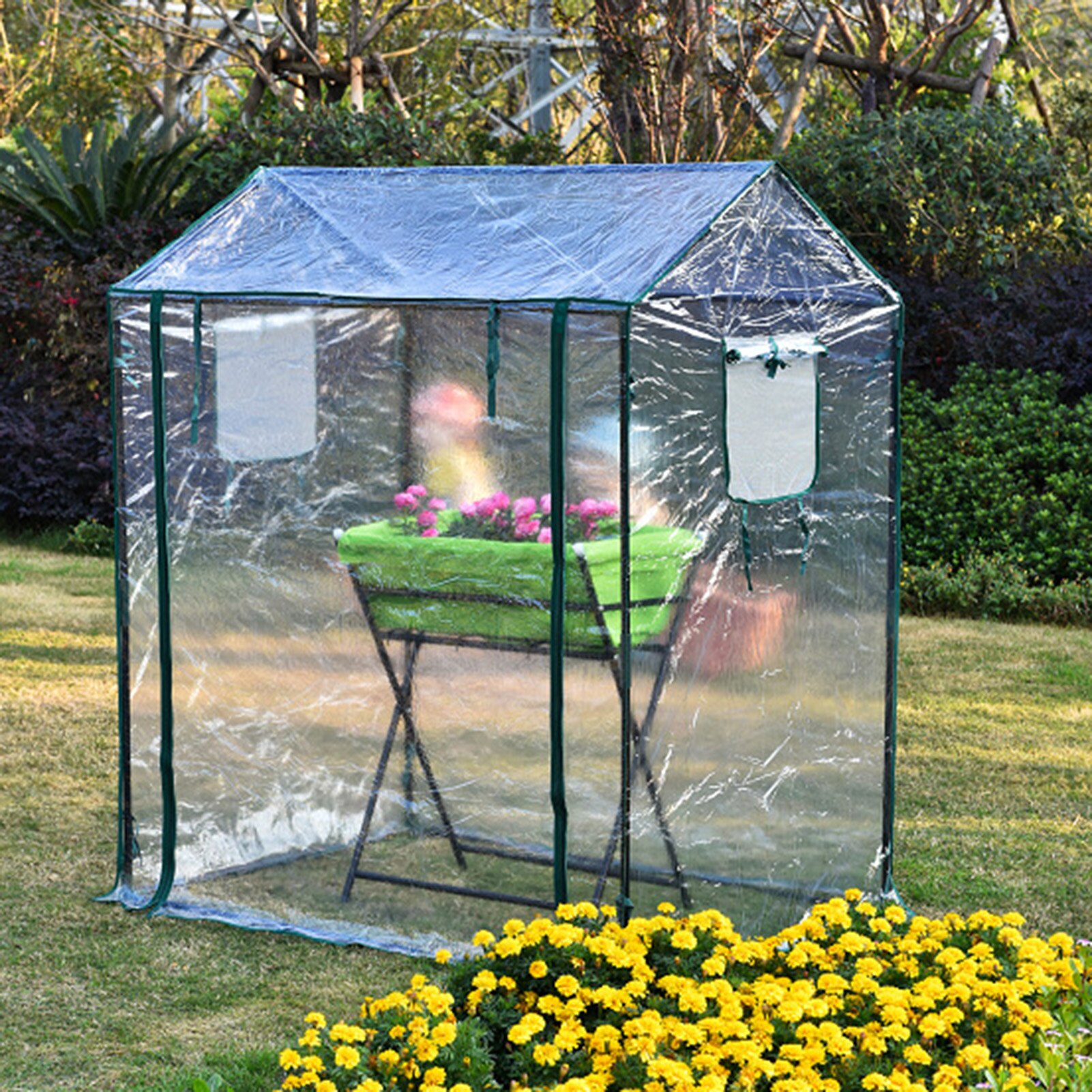 Green Household Plant Greenhouse Mini Garden Warm Room PVC Garden Warm Room 126X86X150cm Flower House Rainproof