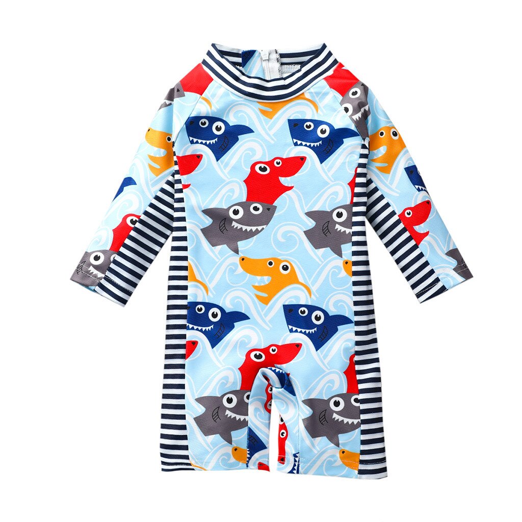 Peuter Baby Jongens Meisjes Cartoon Badpak Jumpsuit Badmode Badpak Lange Mouw Streep Badpak Ropa De Varon: 3M