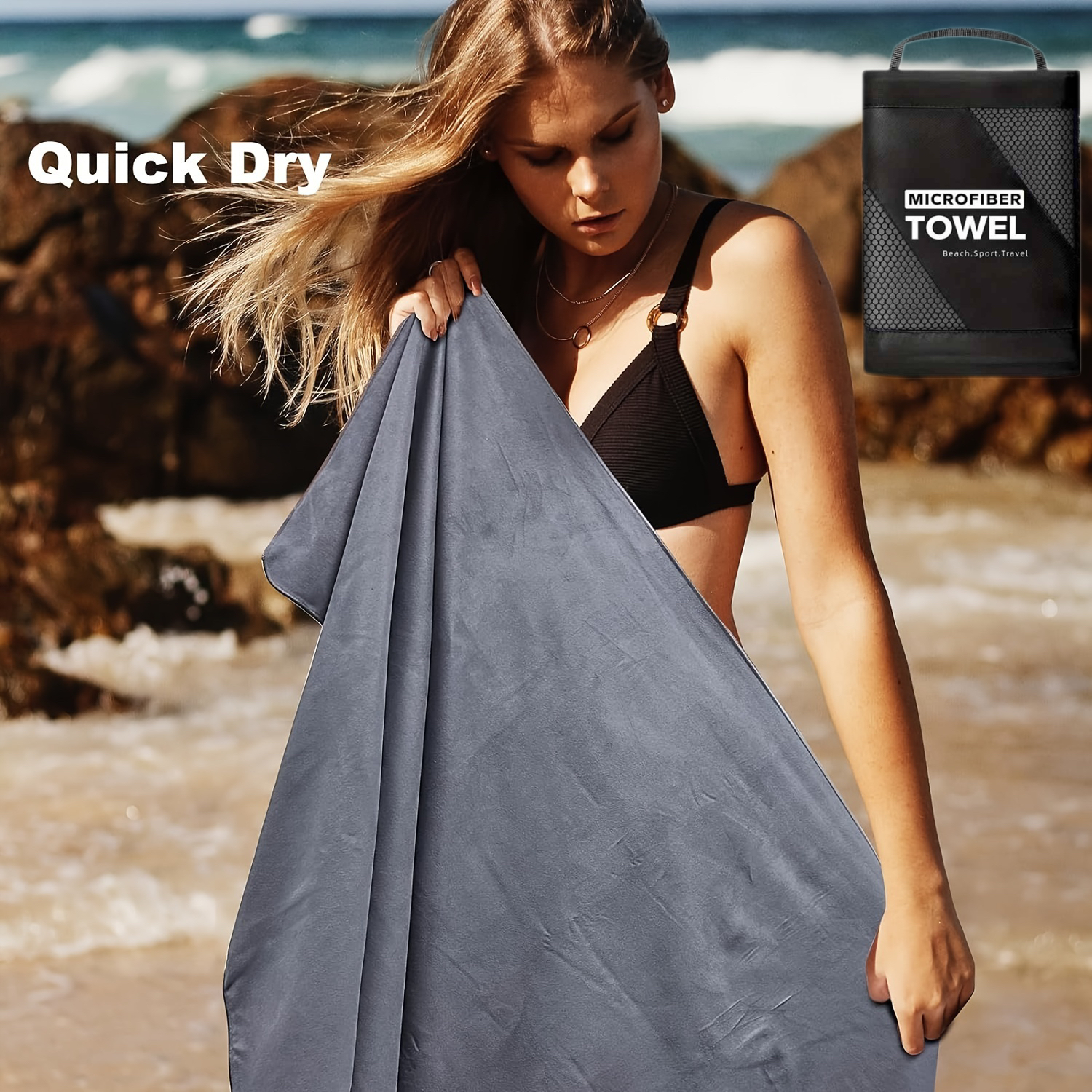 Mikrofaser-Schwimmen, Laufen, Sportzubehör, Strandhandtuch, schnell trocknend, moderner Stil, ideal für Camping, Strand, Fitnessstudio, Rucksackreisen