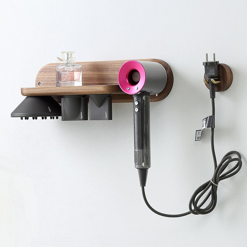 Wall Mount Föhn Houder Voor Dyson Supersonic Föhn Walnoot Beukenhout Föhn Beugel Badkamer Accessoires Rack: Walnut set 1