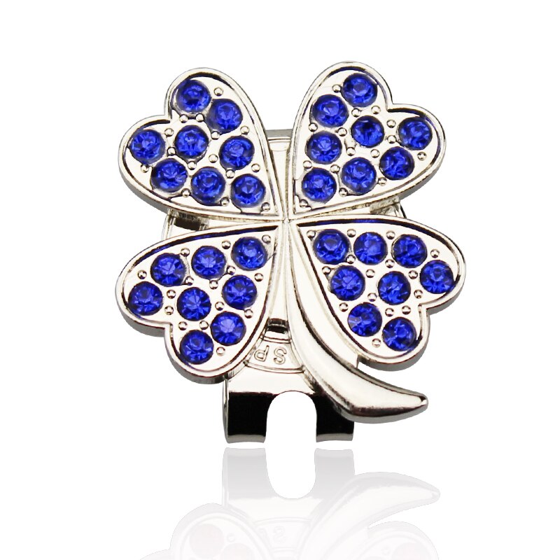 1Pc Mooie Crystal Klavertje Vier Golf Hoed Clip Golfbal Marker: Blue