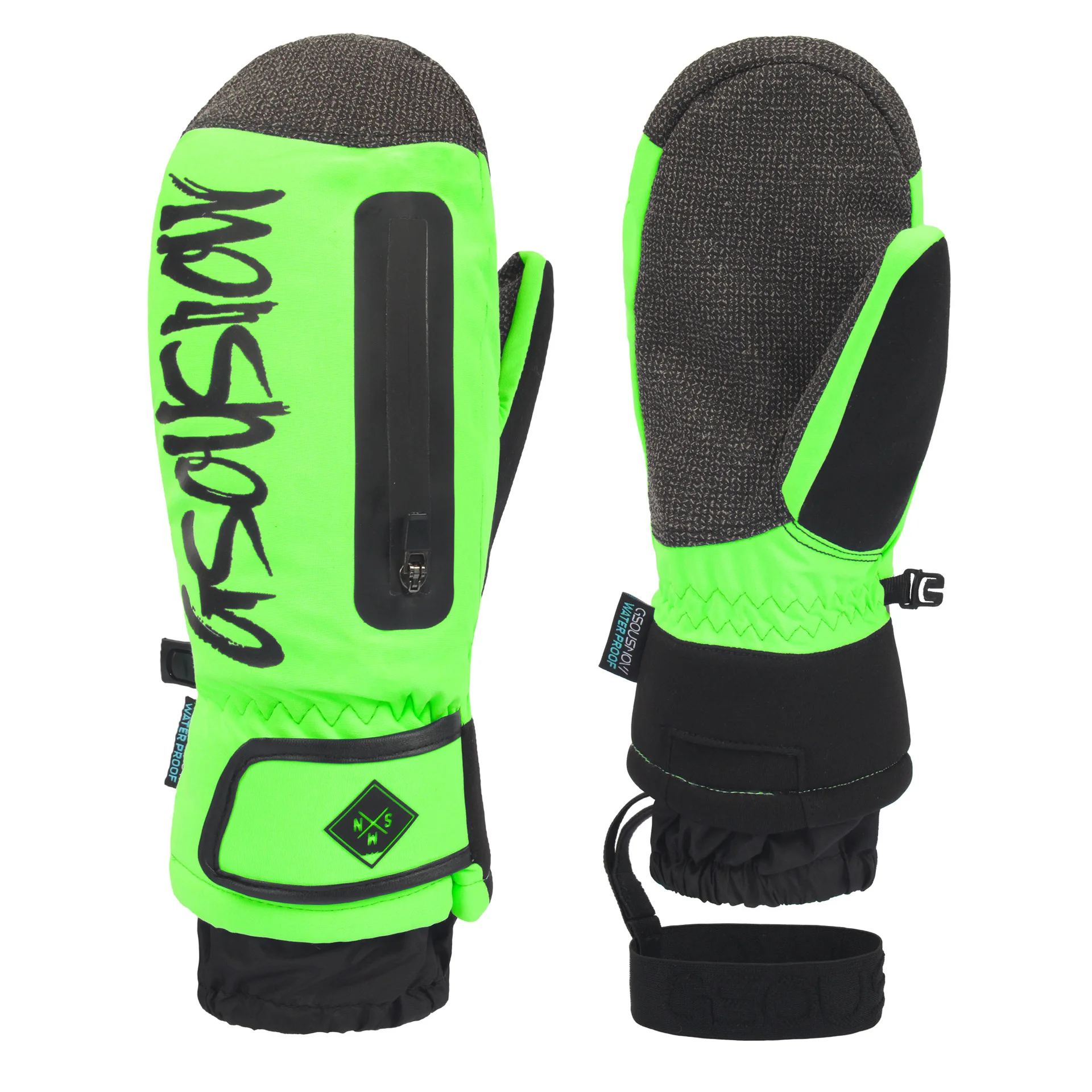 Ski Gloves Built-in Wrist Guard Snowboard Glove Men Women Waterproof Wear-resistant Camping Cycling Sports Mittens: Gold / L