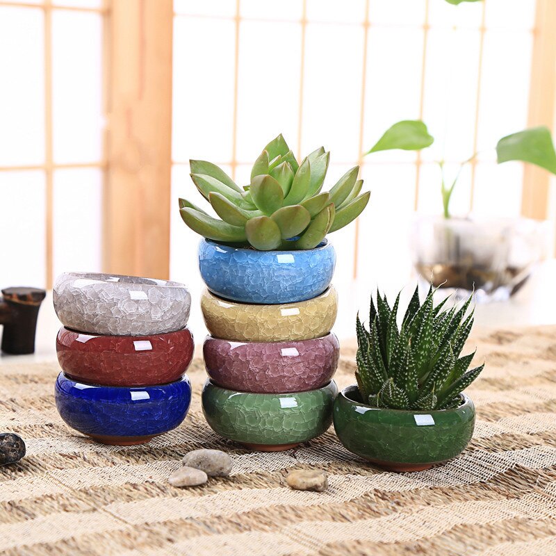 8 Pieces of Multi-meat Ceramic Flower Pot Planters for Succulents Crack Ceramic Table Decoration Flower Pot Crafts Bottom Hole