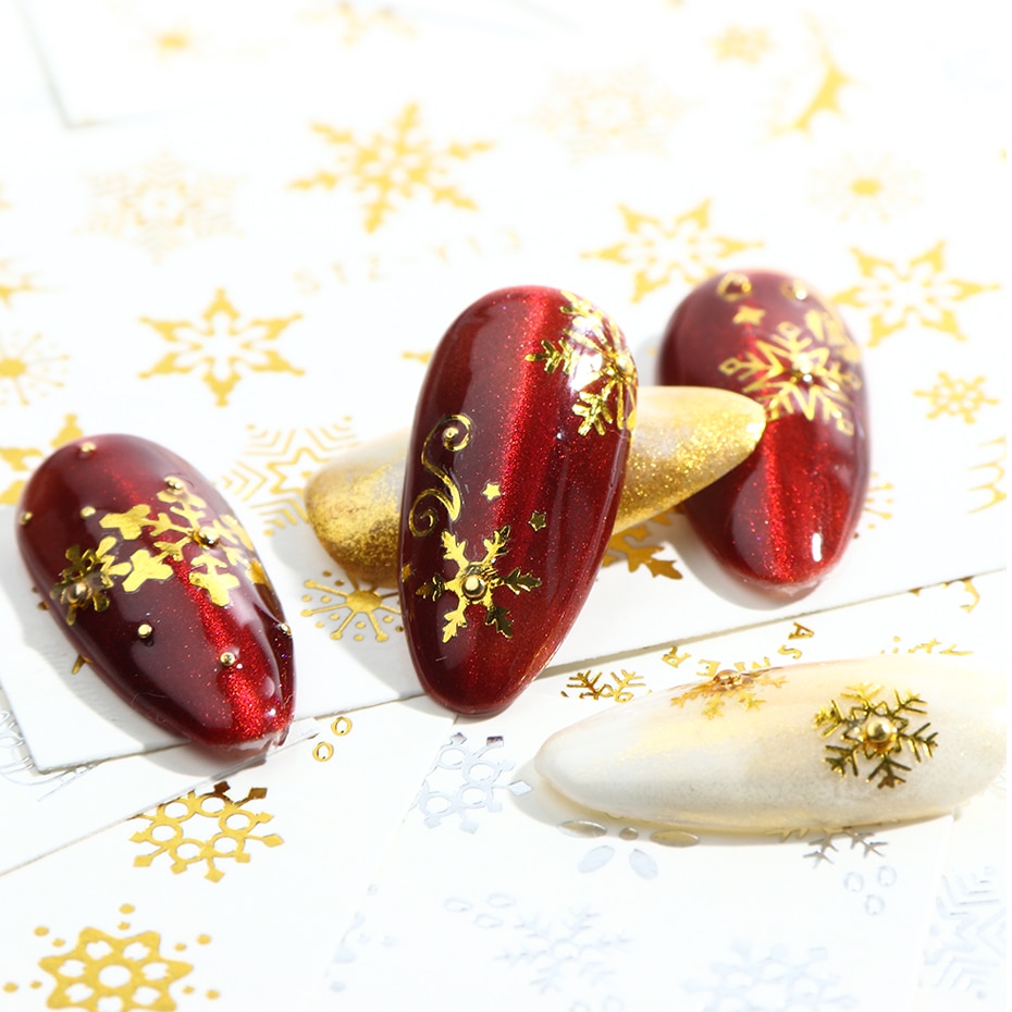 1Pc Goud Zilver Kerst Sneeuwvlok Nagellak Stickers Winter Nail Art Decals Water Transfer Manicure Accesoires CHSTZ-YA-2