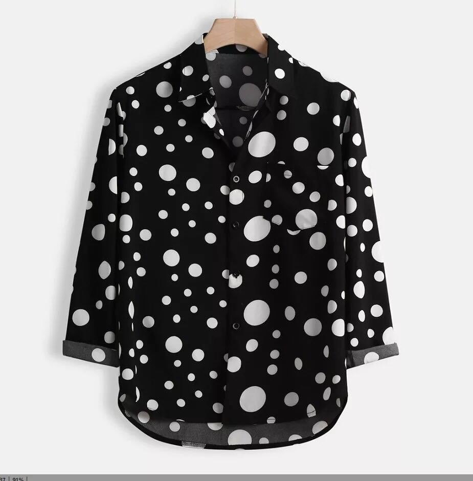 Camisa Negra de manga larga para hombre, camisa con estampado de lunares, informal, combina con todo, para otoño,