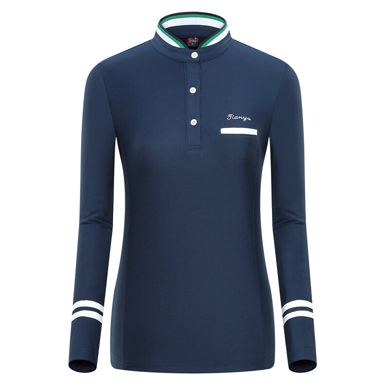 frauen Lange Hülse Golf Ausbildung T-Shirt Spitzen Frauen Schnell Trockene Kleidung Sport Golf Tennis Bekleidung Stehen Kragen Dünnes Hemd: Blau / S