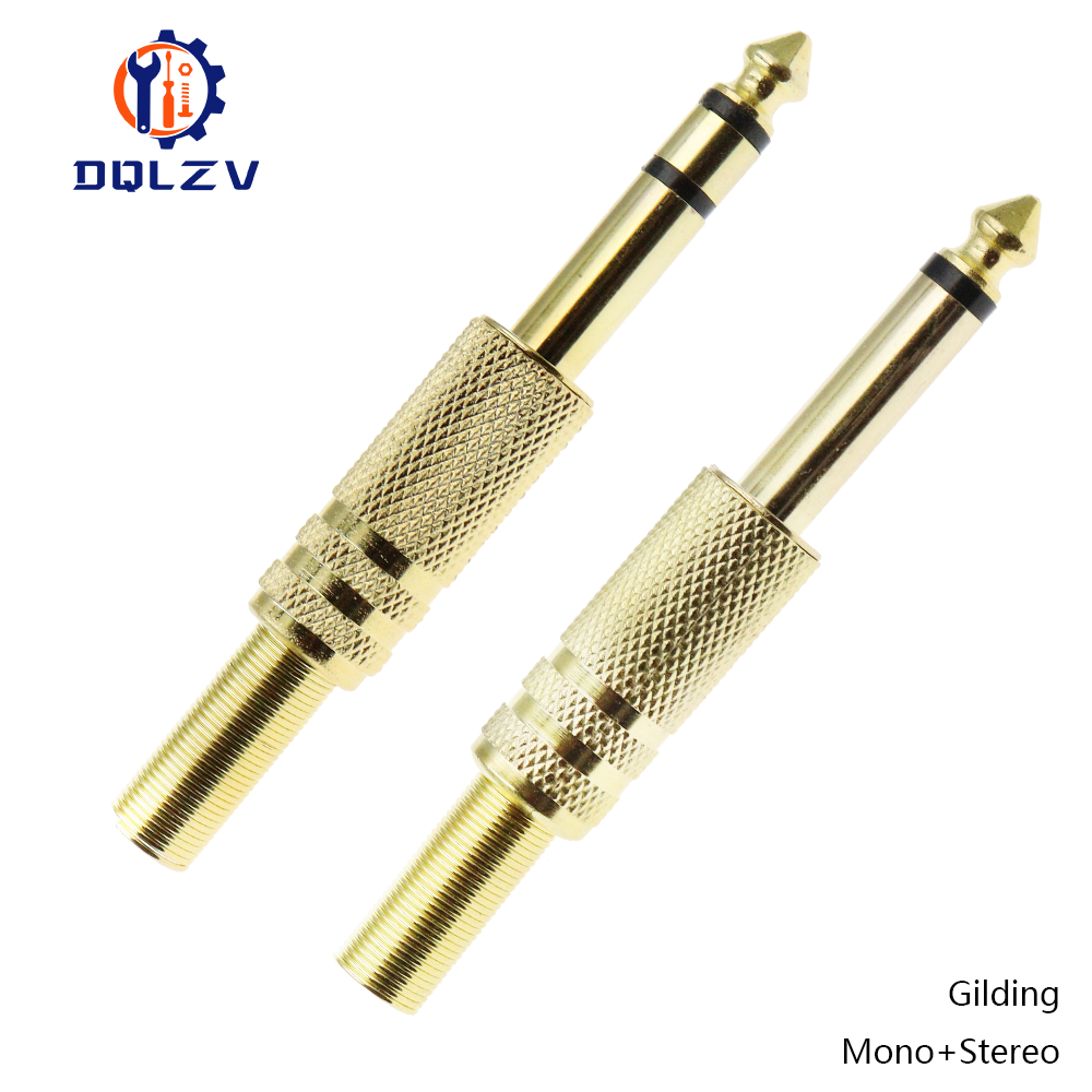 Adaptador de conector de Audio Mono macho, conector Jack dorado de 6,35 MM, conectores estéreo de Audio de soldadura macho de 1/4 pulgadas: Castaño / 5-9 Unids