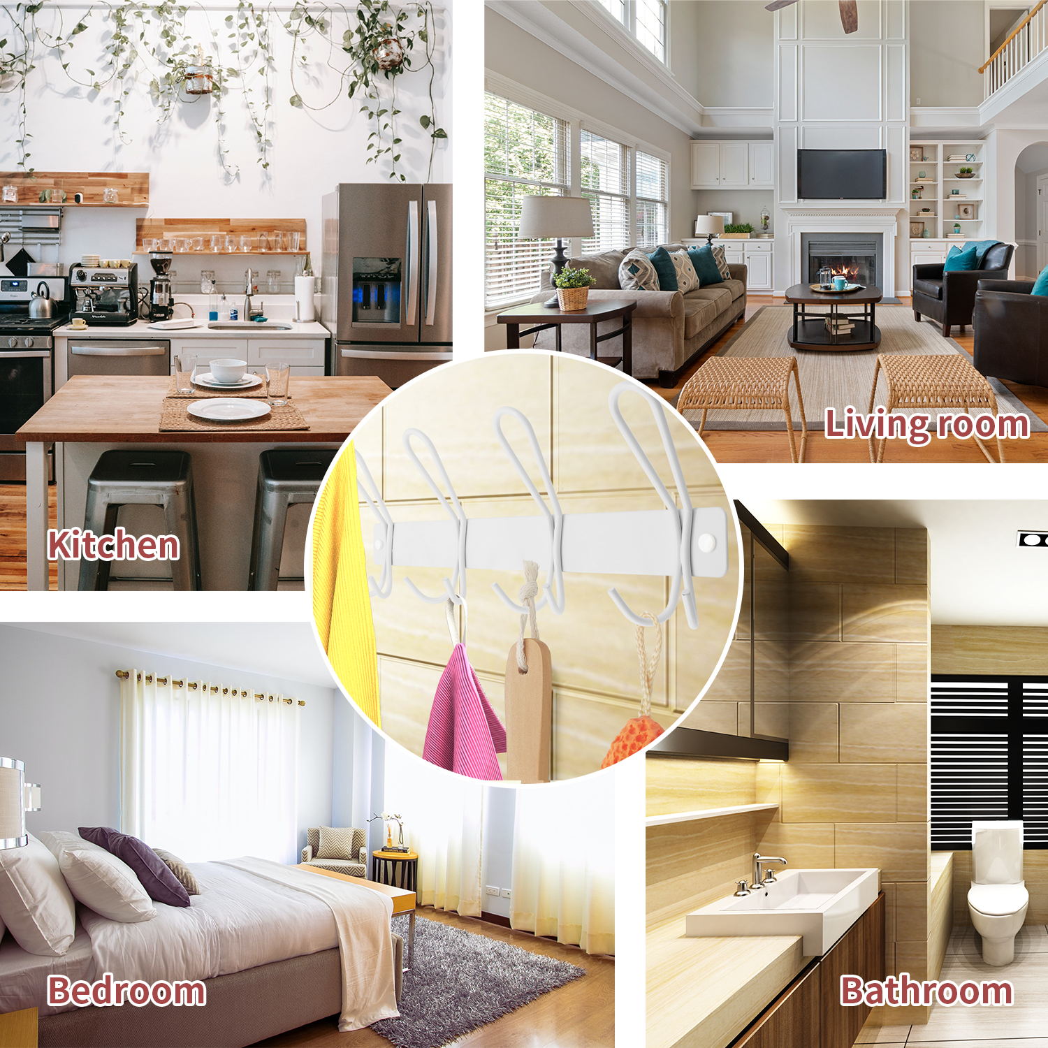 Perchero de montaje en pared con 4 ganchos triples, Perchero de Metal resistente para colgar chaqueta, ropa y sombrero