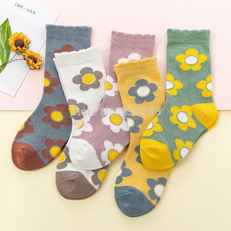 Girls child cotton socks Yan Yafeng pretty flowers cute princess high socks for baby kids autumn colorful children girls sock