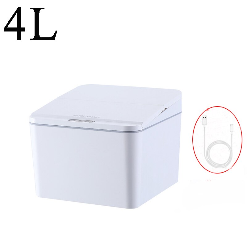 Intelligent Trash Bin Automatic Touchless Trash Can Intelligent Infrared Motion Sensor Garbage Cans Home Desktop Smart Dustbin: White 4L USB