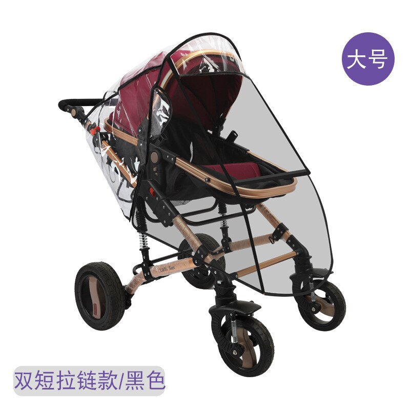 Baby Stroller Rain Cover Wind And Cold Perambulator Raincoat Transparent eva san Car Rain Cover Univers: Food Grade Eva Double Short Zipper Window Large Size Black Edge