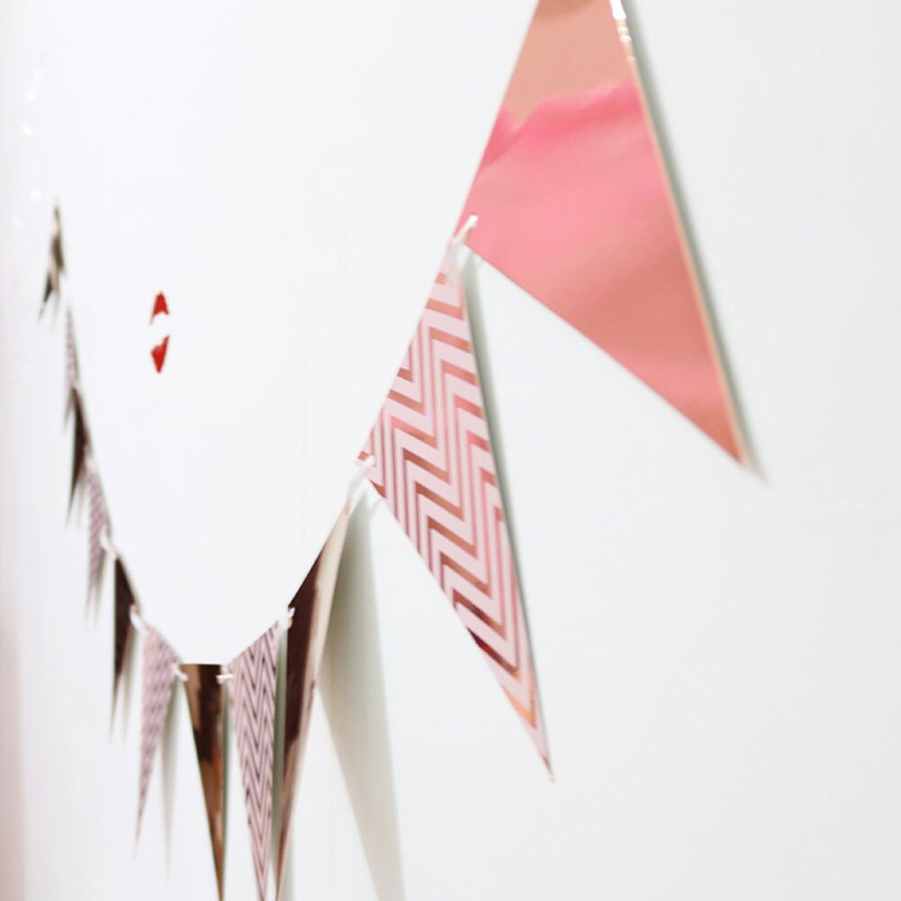 1Set 5M Golden Paper Triangle Banner Pennant Hanging Flag for Birthday Wedding Baby Shower Event Party Supplies Photograph Props