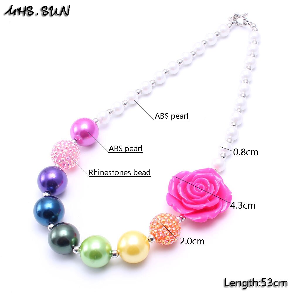 MHS. ZON 1PC Mooie Regenboog Kleur Kid Chunky Ketting Bloem Peuters Meisjes Bubblegum Kralen dikke Ketting Kinderen Sieraden