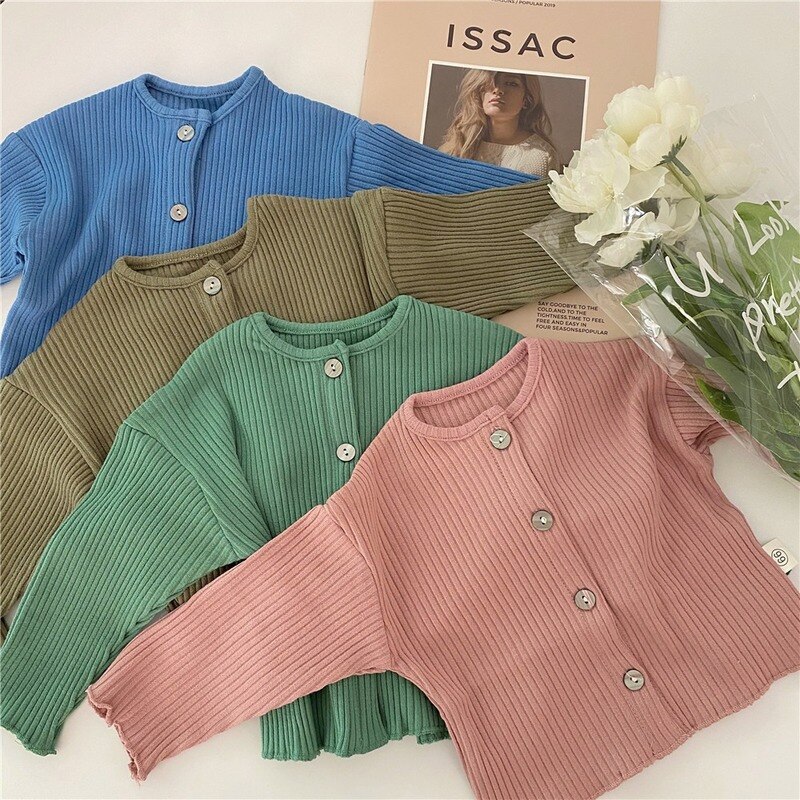 Efterårs strikket cardigan til drenge og piger baby knap sweater baby baby strik frakke