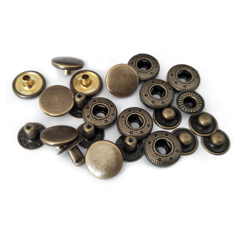 10 Sets 10-20mm Copper Material Four Buckle Pack Metal Press Studs Sewing Button Snap Fasteners Sewing Leather Craft Clothes Bag