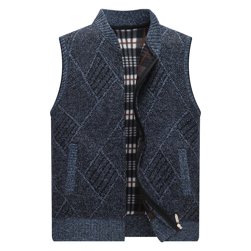 Winter Heren Trui Vesten Dikke Fleece Gebreide Vest Vest Mannelijke Toevallige Trui Vest Voor Mannen Mouwloze Heren Kleding: Blauw / Xxxl