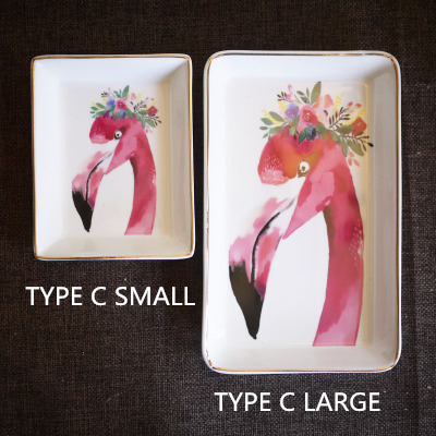 Vajilla de cerámica Rectangular, plato de flamenco para cena, pastel, bandeja de joyería, colección de escritorio, platos, decoraciones para el hogar: 1pc type C large