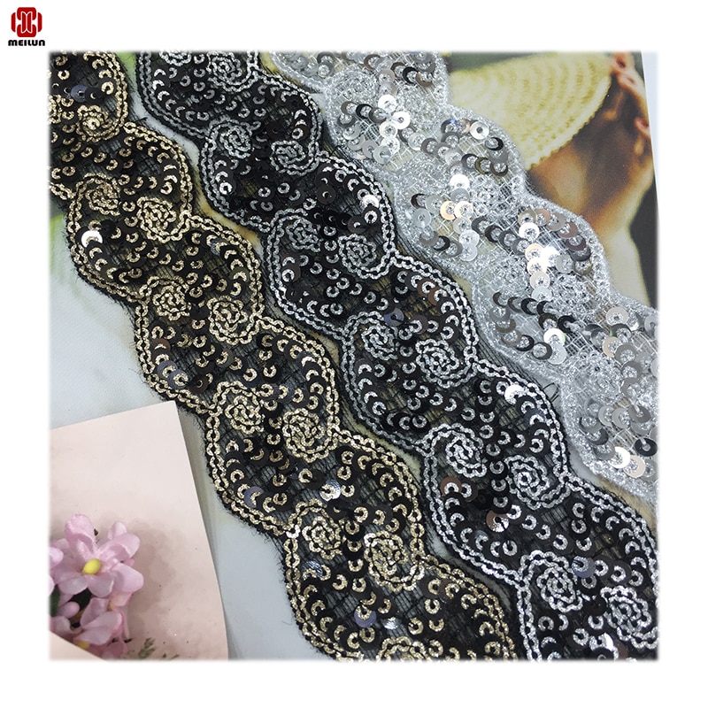 Cinta de encaje de lentejuelas de poliéster para de baile, adornos brillantes, tocado de boda, accesorios de bricolaje, ropa embellecimiento