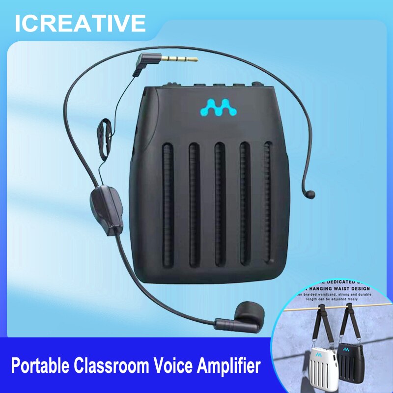 ICREATIVE Portable Classroom Voice Amplifier Teachers BT5.0 Rechargeable Wireless Speakers Horn Loudspeaker with Microphone