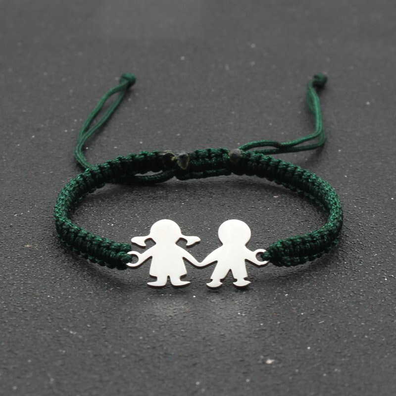 Leuke Familie Stijl Roestvrij Staal Jongen Meisje Bedelarmband Lucky String Handgemaakte Braid Verstelbare Armbanden Voor Vrouwen Mannen Stellen: Dark green