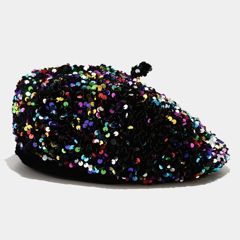 Paljett kvinnor mössa tjej basker tjej party cap festival scen show hatt bling bob hip hop huva åttkantig hatt zz -278: Mång