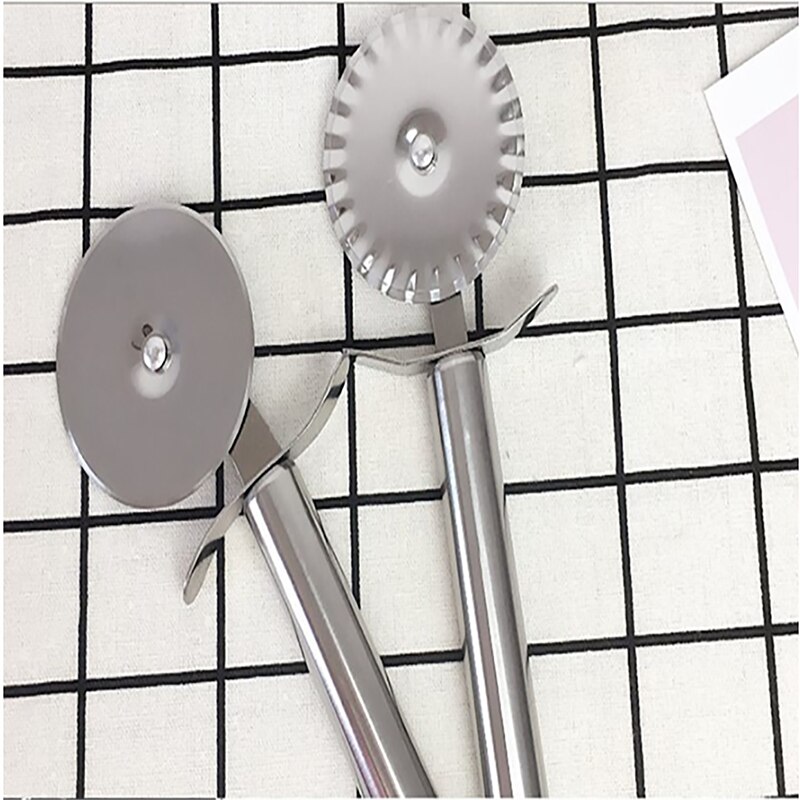 Stainless Steel Pizza Cutter Double Roll Pizza Cutter Pastry Pasta Dough Crimper Kitchen Pizza Tool