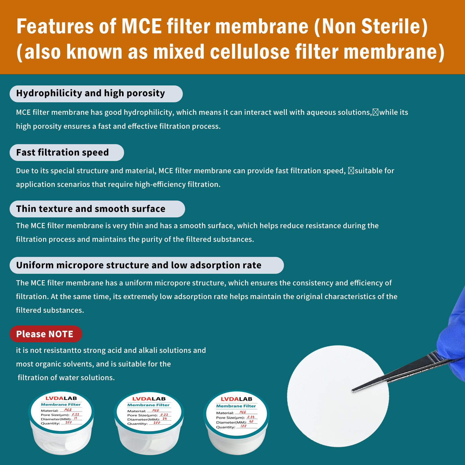 100 st/parti ptfe hydrofila/hydrofobiska membranfilter med skivfilter med 13/25/50mm diameter och 0.22um/0.45um porstorlekar