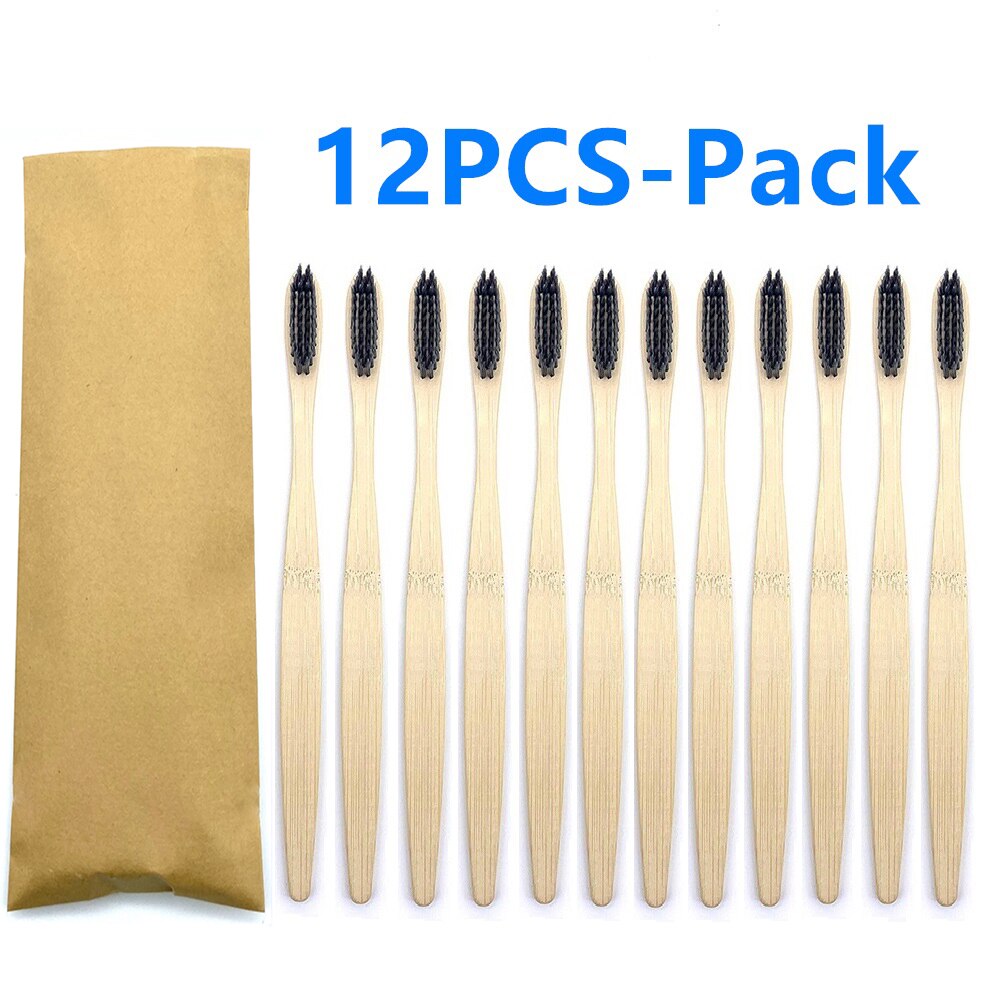 12 Pack Vegan Bamboo Toothbrush Wood Toothbrushes Soft Bristles Eco Friendly Products Zero Waste Biodegradable Travel Toothbrush: 12PCS Charcoal Color