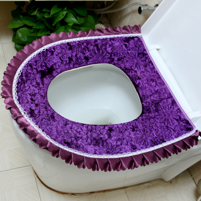 Luxus Samt Spitze Zwei-stück Wc Sitz Abdeckung einstellen Winter Warme Wasserdichte Schlecht Wc matt WC Töpfchen matt SWZ053: Violett 1 Stücke