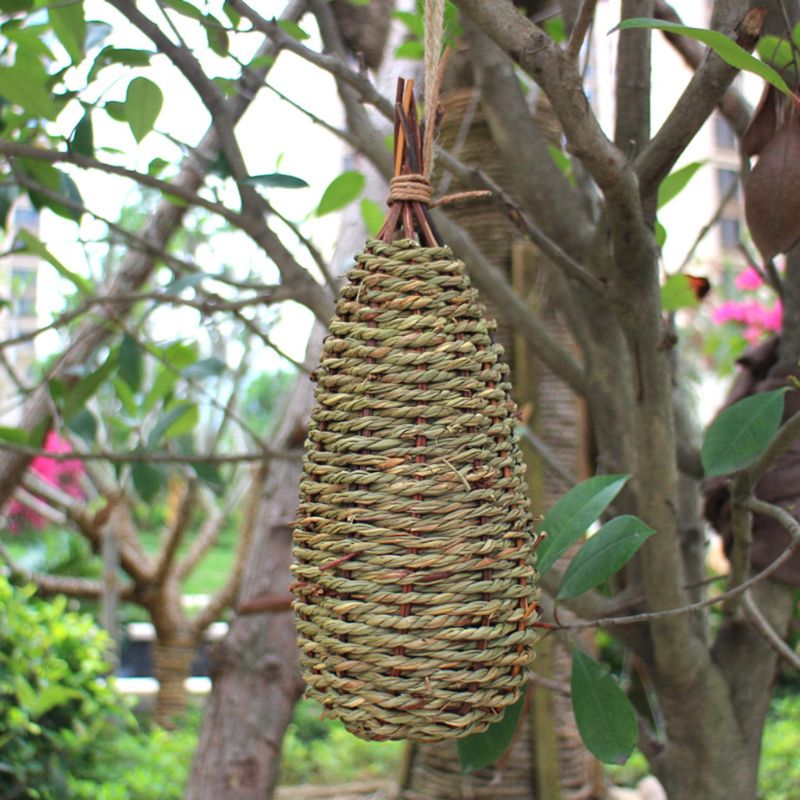 Hanging Bird House Natural Fiber Finch Bird Nest Hut Outdoor Cage Shelter Hideaway