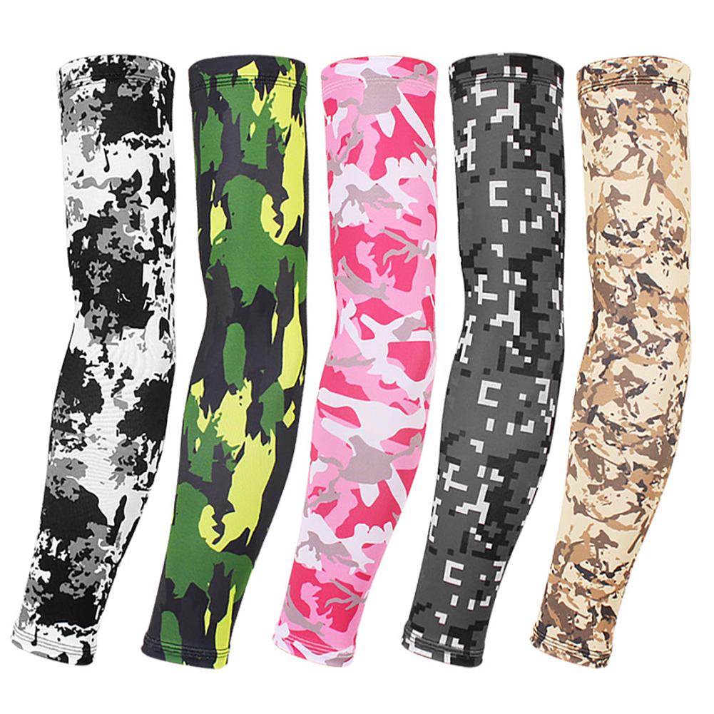 2 Pairs Zomer Arm Mouwen Camouflage Patroon Arm Warmers Mouwen Elastische Uv Zon Bescherming Lange Vingerloze Handschoenen Arm Mouwen