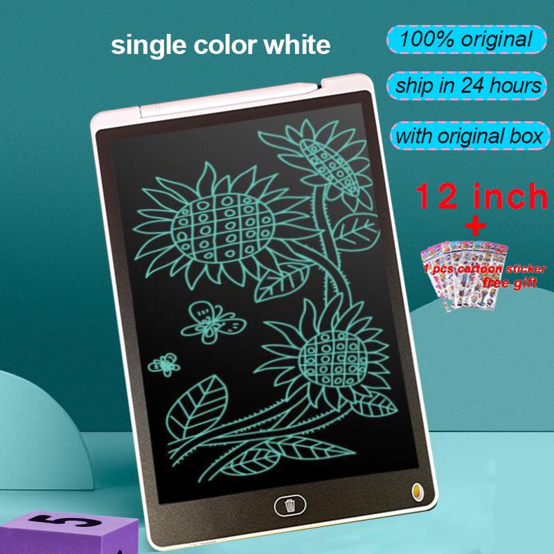 Tablero de escritura inteligente de 12 pulgadas, tableta de dibujo con pantalla LCD, tabletas gráficas digitales, almohadilla de escritura electrónica con bolígrafo: Single color white