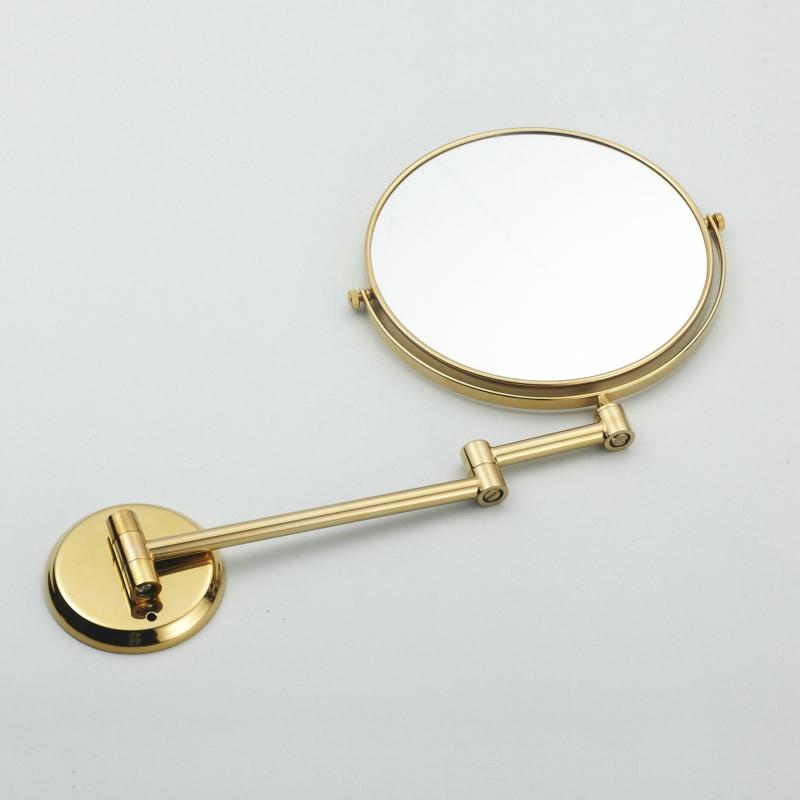Double Side Bathroom Folding Brass Shave Makeup Mirror Gold Plated Wall Mounted Dual Arm Extend Bath Mirror