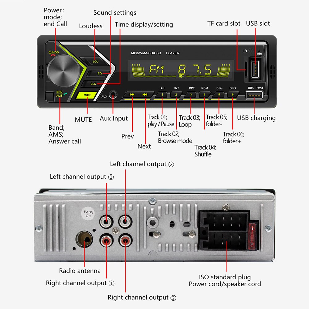 VODOOL 505 1DIN In-Dash Auto Radio Stereo Bluetooth Autoradio FM USB AUX TF Karte Eingang Kopf Einheit Empfänger multimedia MP3 Player