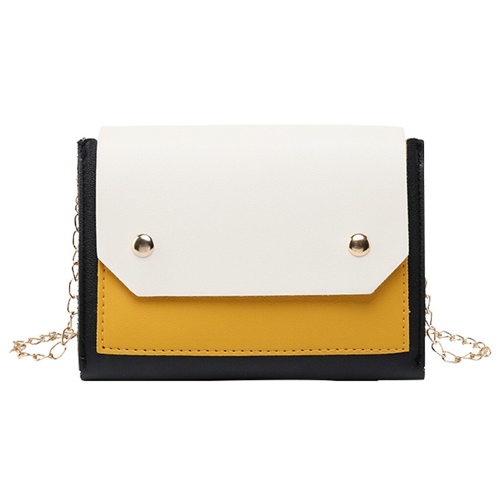 Bolso bandolera con solapa de paneles para mujer, Mini bolso con cadena, bandolera, bandolera de cuero A la para mujer: Yellow