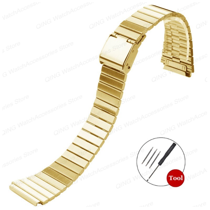 Bracelet en acier inoxydable, 18mm 20mm, pour CASIO F-91W/A158/A159/A168/A169/B650/AQ230 /AE500W, Bracelet de montre en métal Ultra-fin: Charbon noir / 20mm