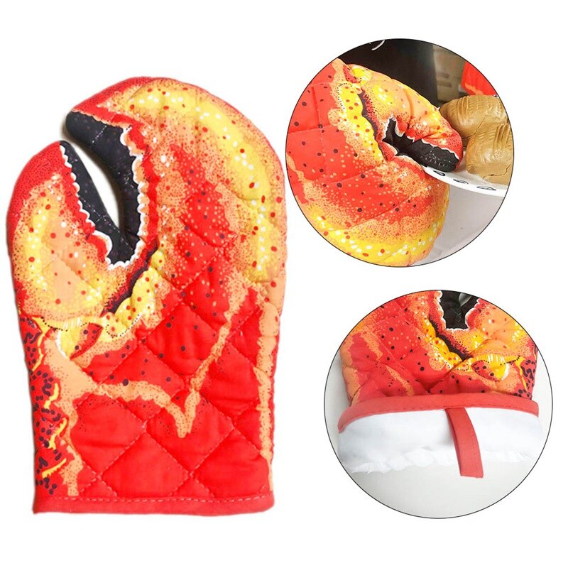 2PC Lobster Claw Kitchen Oven Mitts Quilted Cotton Microwave Oven Gloves Heat Resistant Nonslip for Cooking BBQ Baking: Default Title
