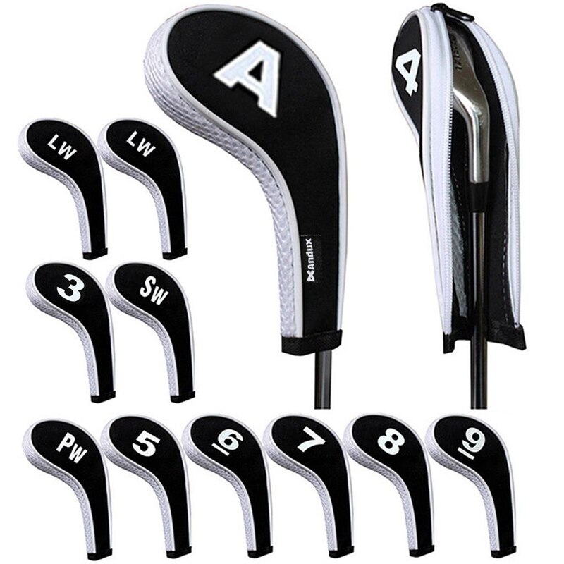 12 stuks golfclub ijzer hoofdhoes voor buiten, draagbare golfsport beschermhoes: Wit