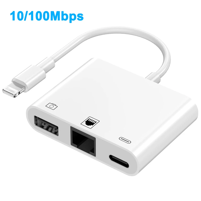 Adaptador Ethernet RJ45 con puerto de carga USB OTG, dispositivo 3 en 1 para Lightning iPhone 14, 13, 12, 11, 8, 7, 6, 5 /iPad/iPod: Espacio gris