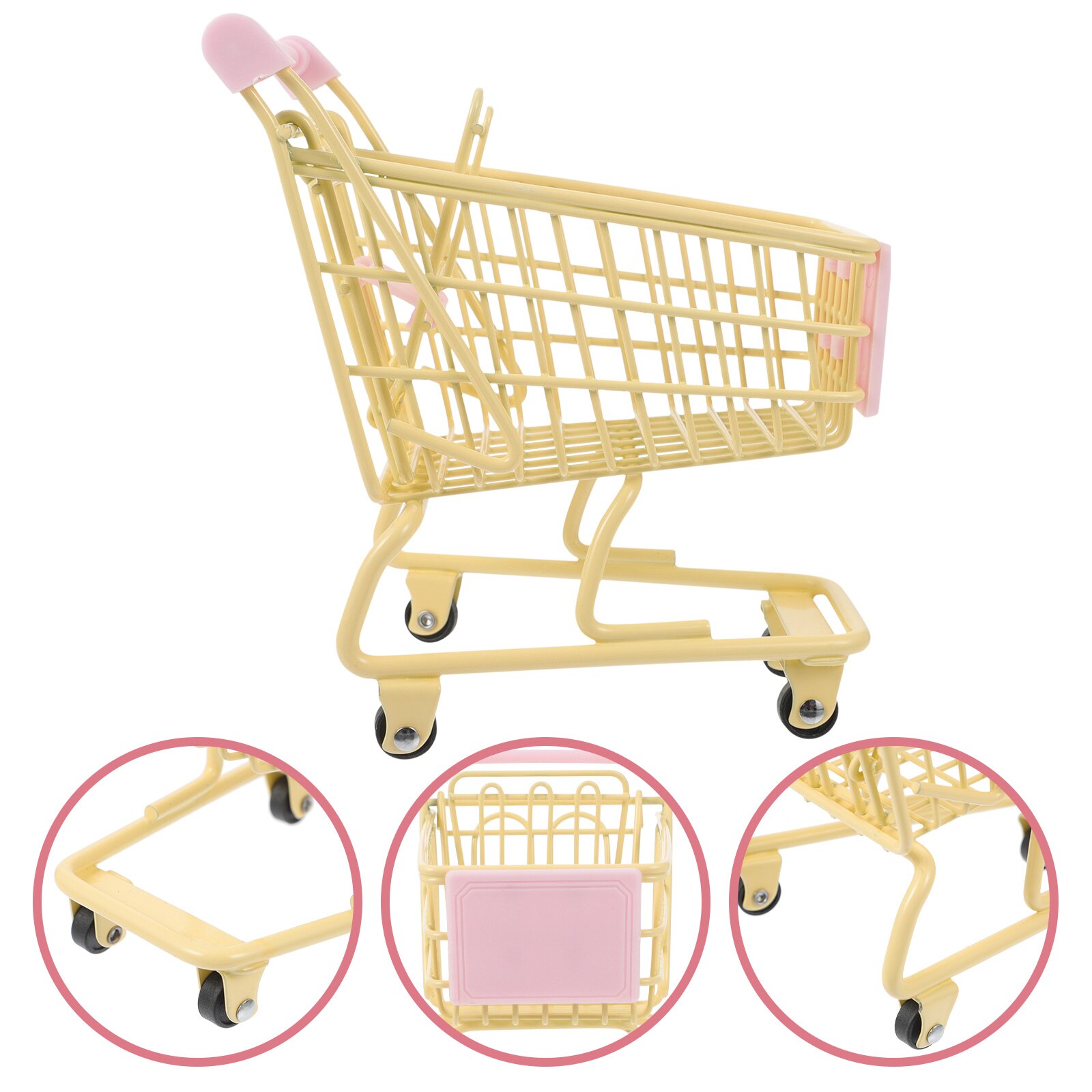 Mini Shopping Cart Decorative Mini Trolley Photography Props Metal Shopping Cart: Yellow