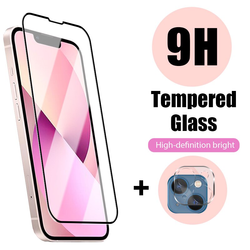 2IN1 full cover glass for iphone 13 12 11 Pro max mini screen protector iphone XS max mini 8 7 6 6s plus X XR camera glass