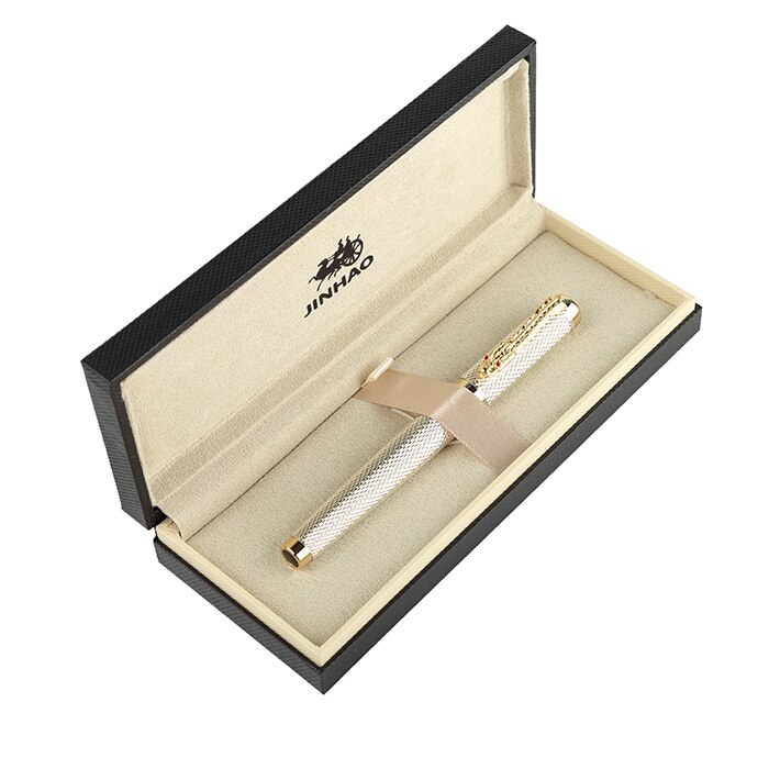 Luxe Pen Set Jinhao 1200 Dragon Rollerball met Originele Case Metalen Balpennen voor Kerstcadeau: silver pen with case