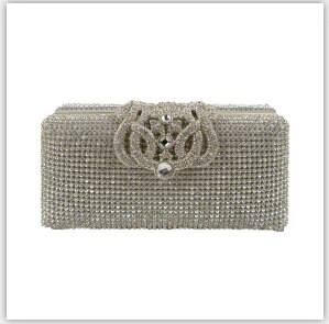 Sølv guld glitrende diamanter aftentaske clutch pung begge sider rhinestones kvinder krone clutch tasker: Sølv