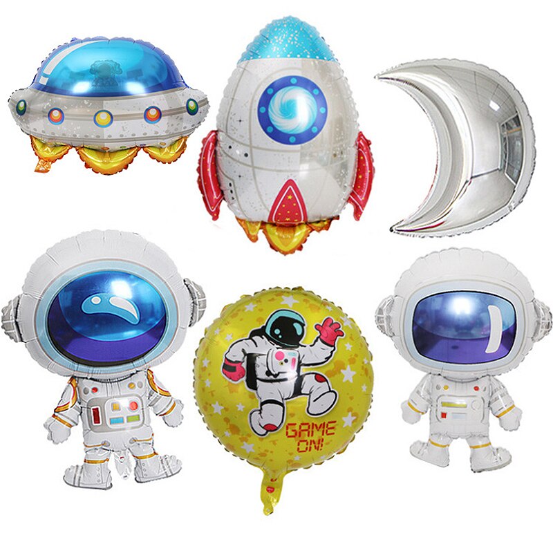 1 sæt 85 x 65cm baby fødselsdag rummand tema fest dekoration tegneserie astronaut raket rumskib aluminiumsfolie ballondragt barn legetøj