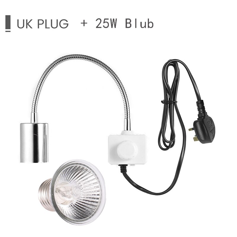 Lámpara para reptiles de 25W UVA + UVB, soporte de bombilla con Clip, lámpara halógena de calor, lámpara de base de tortuga, Kit de luz de calor, productos para mascotas: Lamp and UK holder