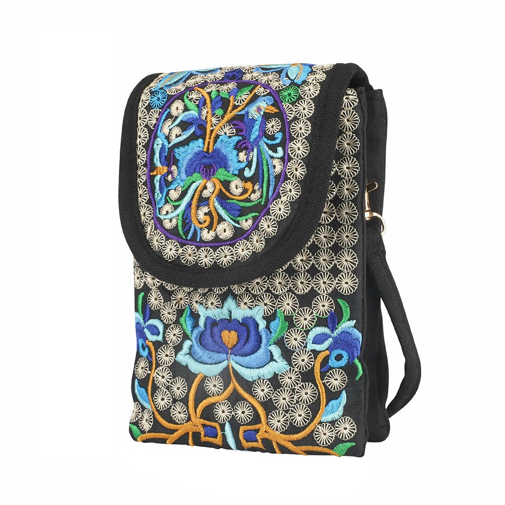Vrouwen Schoudertas Flip Etnische Stijl Bloemen Geborduurde Canvas Tas Retro Handtas Messenger Bag Kleine Telefoon Purse Travel Pouch