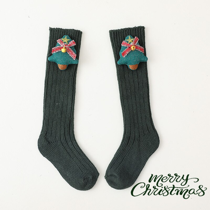 Calcetines hasta la rodilla con dibujos de alce navideño para bebé, niño y niña, medias suaves de algodón para niño y niña, medias cálidas para piernas: D / L(13cm)