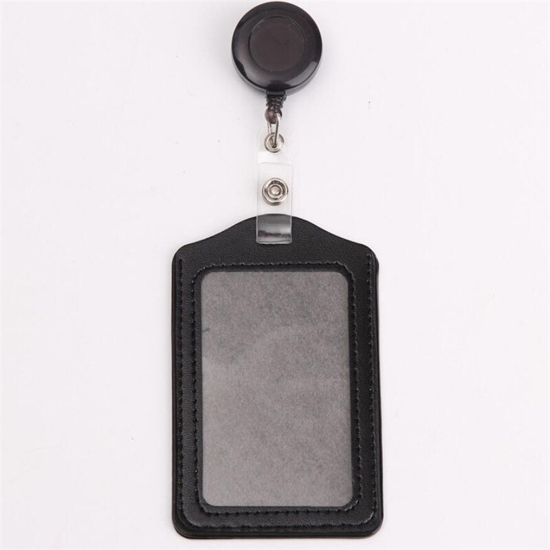 Bank Credit Card Houders Bus Id Identiteitskaarten Case Multicolor Badge Met Intrekbare Reel Werk Card Cover Pu Leer Kaarthouder: Black